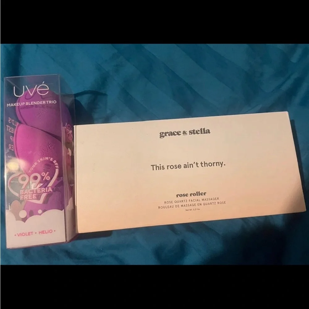 Skincare bundle NEW rose quartz roller & makeup blender trio